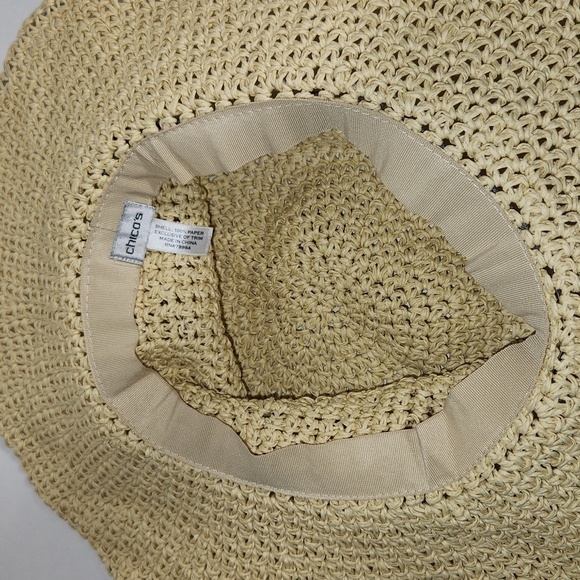 Chico's Crochet Open Weave Adjustable Wide Brim Boho Beach Hippie Summer Hat - Picture 9 of 12